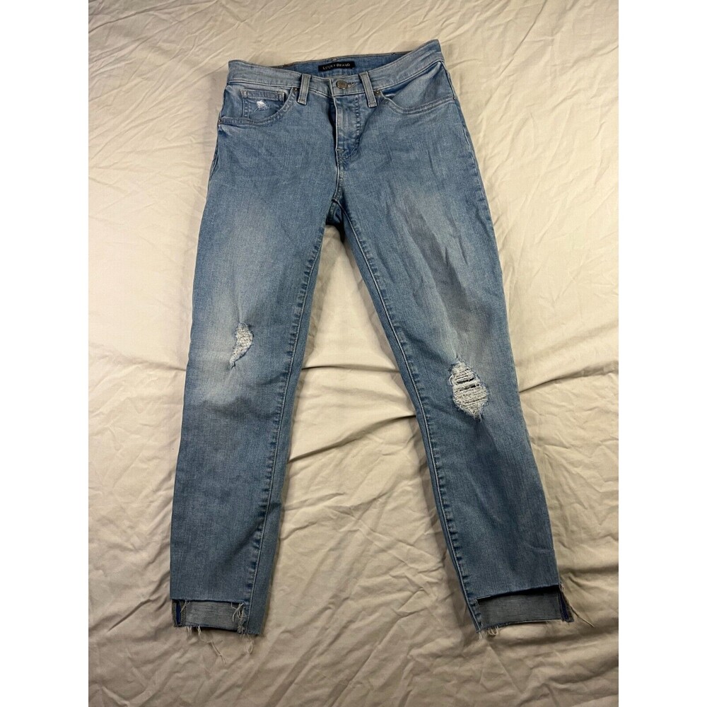 Lucky Brand Ava Jeans Women's Size 0/25A Mid Rise Crop Blue Denim Distressed